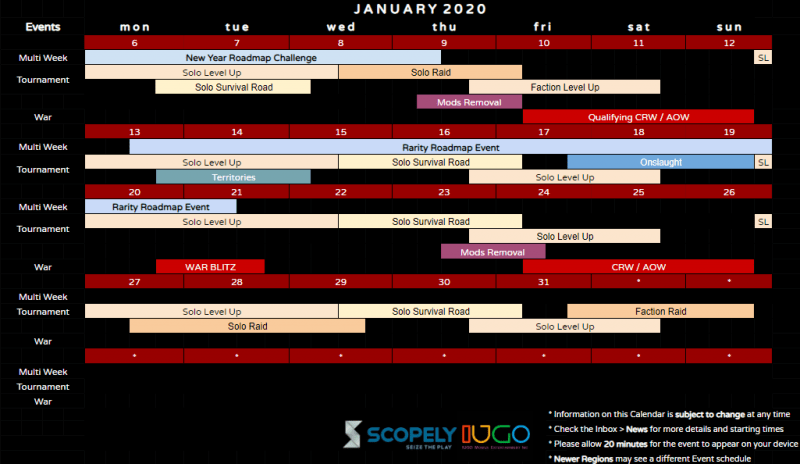 Календарь турнира – ЯНВАРЬ 2020
