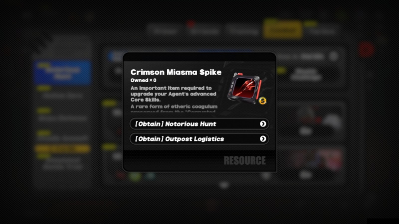 ZZZ - Crimson Miasma Spikes in the resource menu